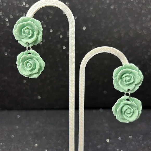 Green Rose Earrings - Picture 4 of 4